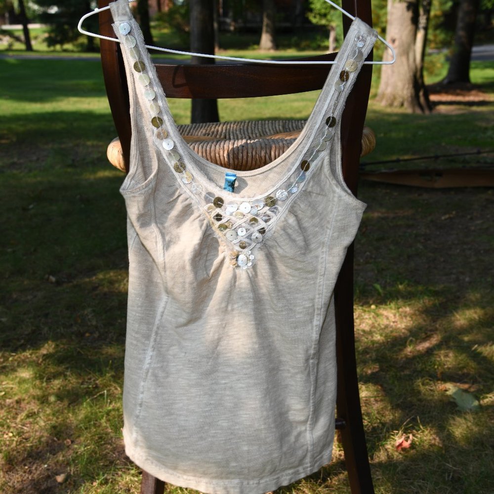 Free People Tan Tank Top with Shell Circle Beads